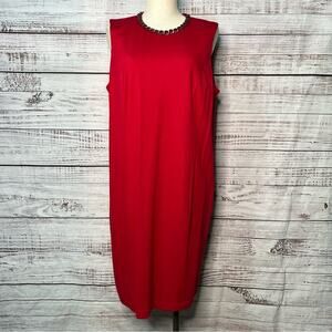 Chico's‎ 3 XL Solid Red Jillian Dress Gunmetal Chain Detail Sultry Red